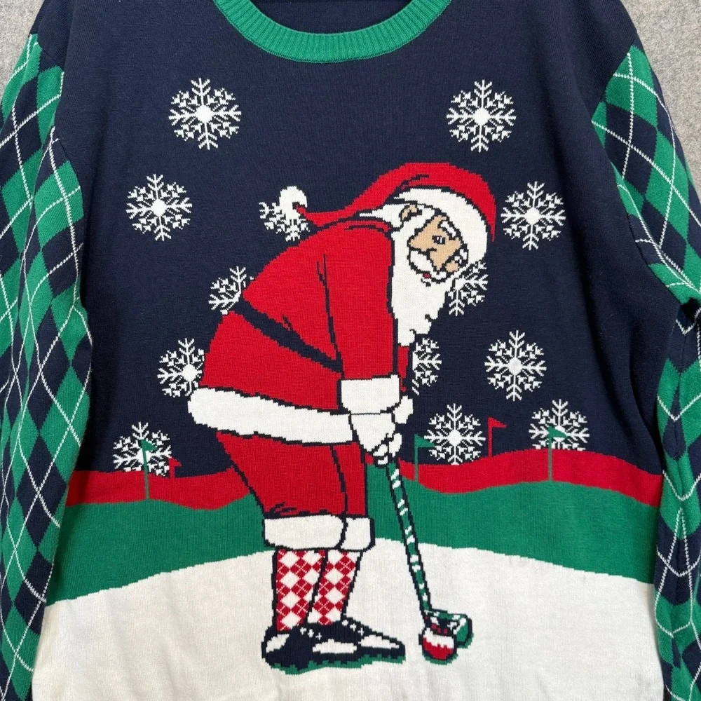 Travis Mathew Santa Golfing Ugly Christmas Sweater Mens 2XL Graphic Limited Rare